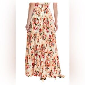 La Porte Floral Pleated Maxi Skirt in Cream and Coral